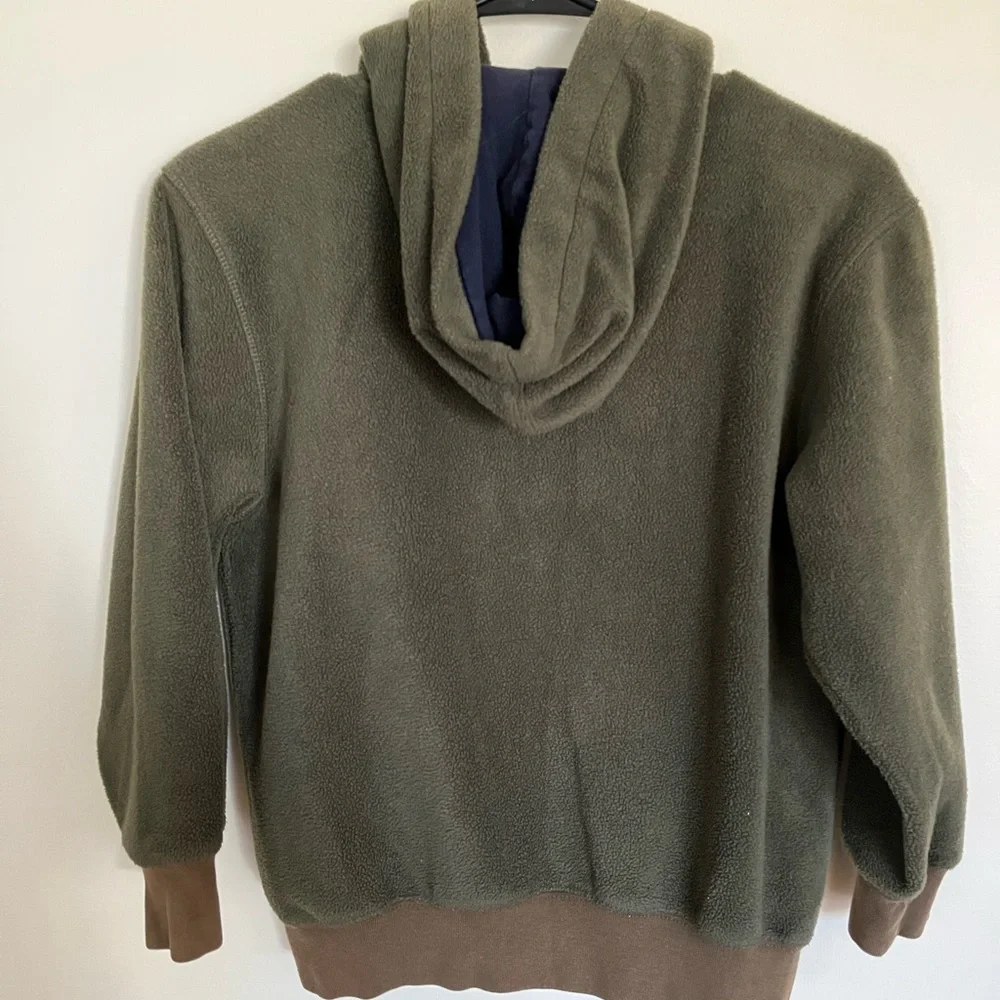 Gap boys hooded zipper sweatshirt -olive green/blue, cozy, size 8